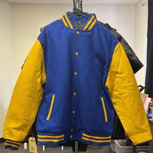 Stylish Blue and Yellow Varsity Jacket